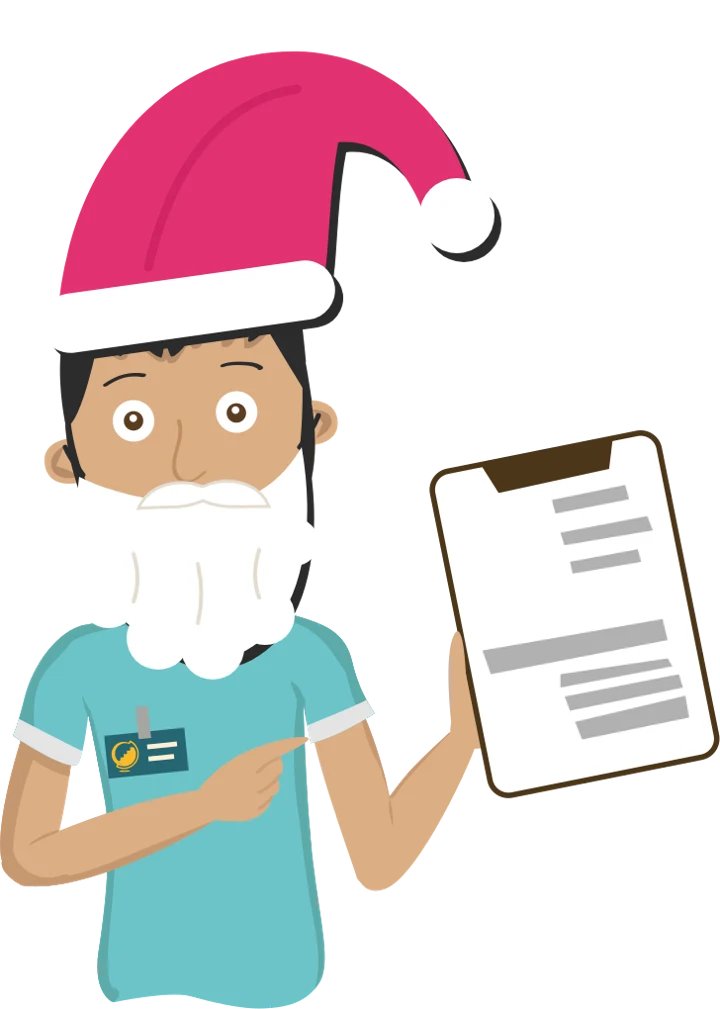 Illustratie van een zorgmedewerker met een kerstmuts